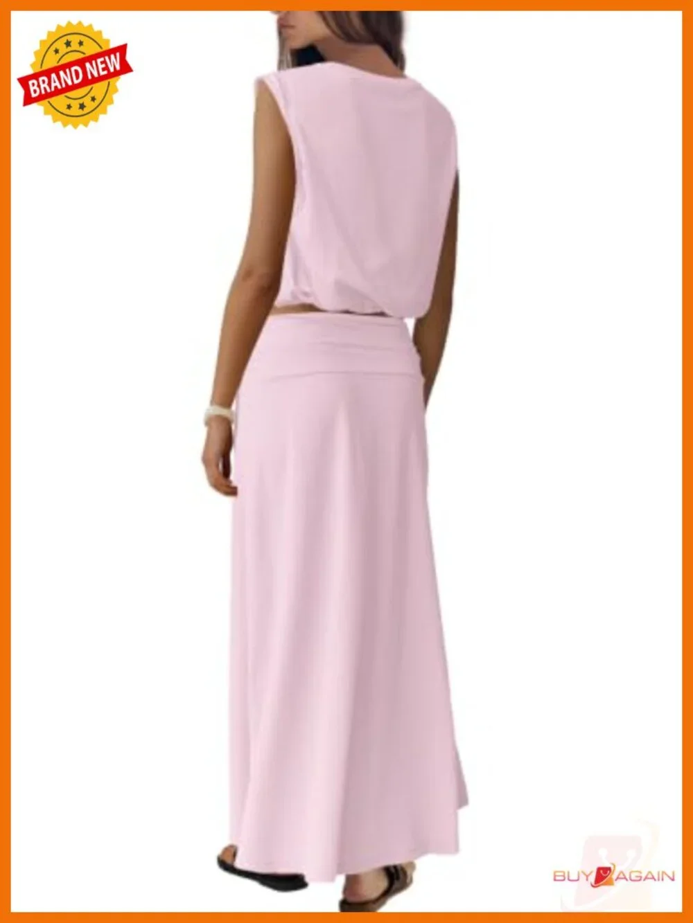 2 Piece Skirt Set Sleeveless Crop Top with Flow Maxi Skirt Vacation Outfit